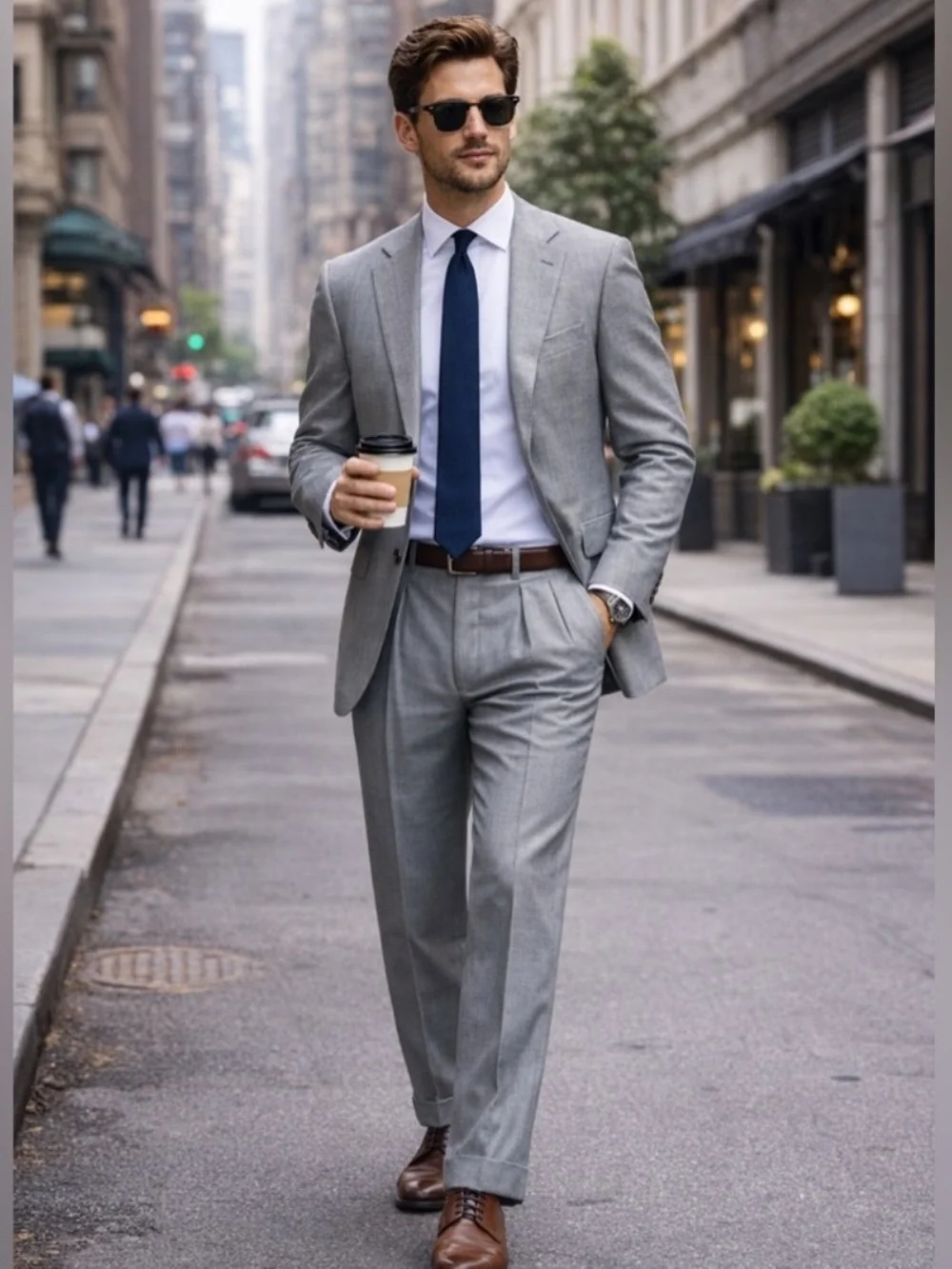 RALPH LAUREN Men's Gray Blue Pinstripe Tailored 2 PC Suit 42L